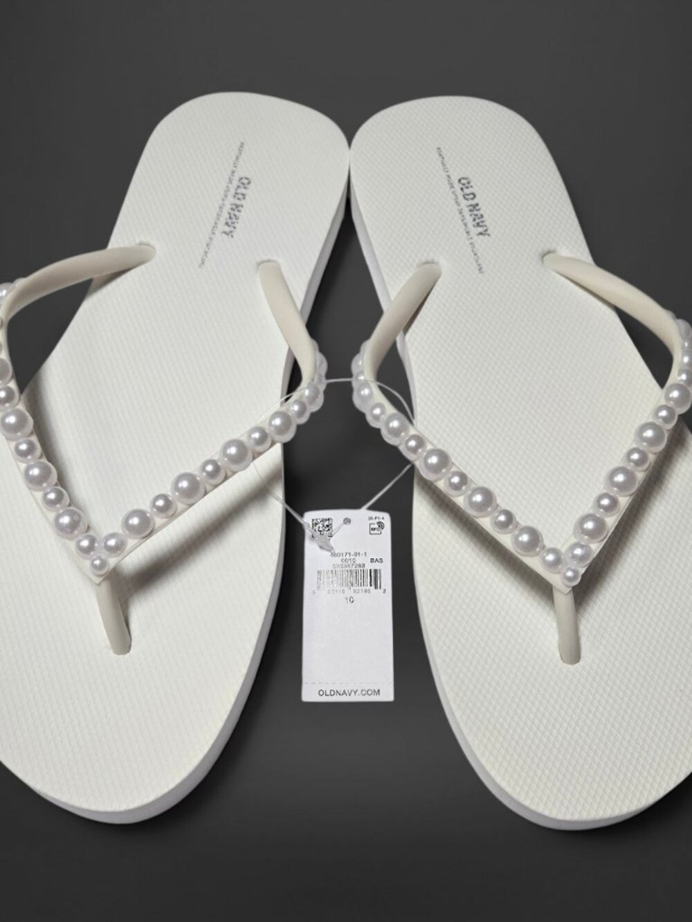 Custom Pearl Embellished White Flip Flop Sandals (US Womens 10) - Picture 3 of 4